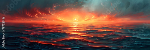 Breathtaking Teal and Orange Sunset with Psychic Waves and Ethereal Clouds - A Journey to Inner Peace and Serenity