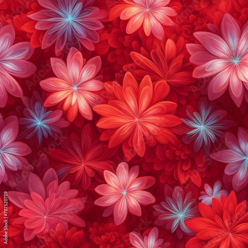 Lush Red Floral Abstraction with Glowing Centers  © Generative