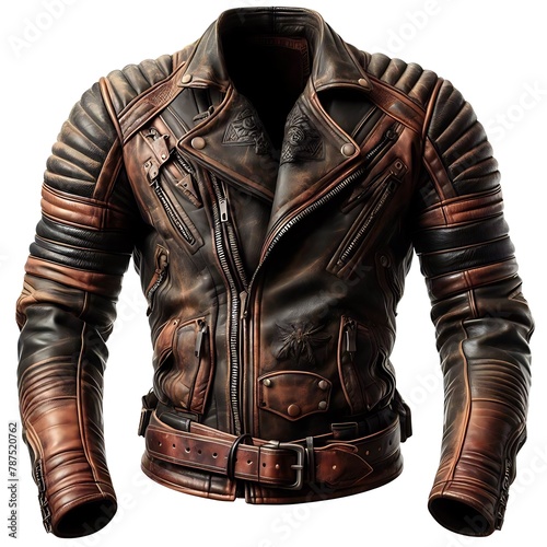 Vintage Brown Leather Motorcycle Jacket Detailed with Zippers and Pockets