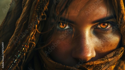 Samyaza Depths of emotion captured in a portrait of woman with dreamy eyes and hands, conveying a sense of introspection, longing, and quiet contemplation. sparkle with the wisdom of the cosmos