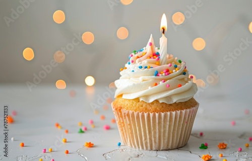 Cupcake With White Frosting and Sprinkles