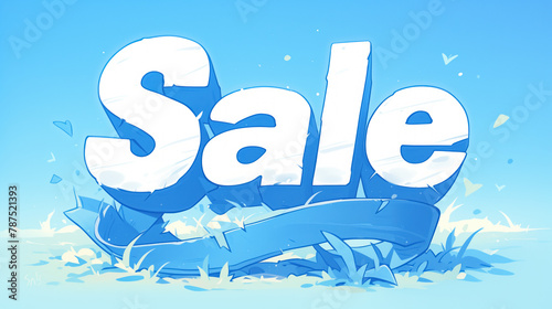 Bright advertising poster announcing a sale. Graphic image with the word "Sale" on a blue background.