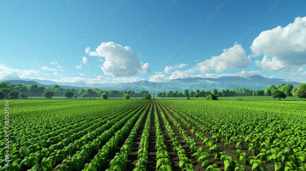 Green Plants in Large Field With Background Mountains