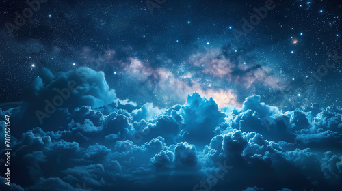 Night sky full of stars above cloud cover.