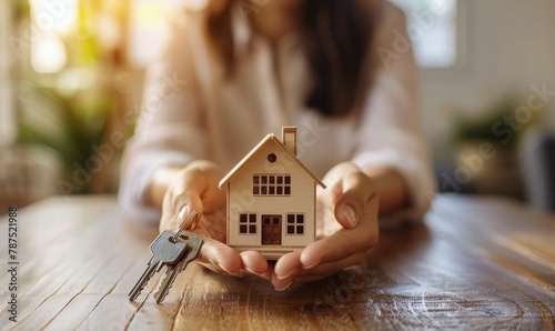 Woman Holding a House Shaped Key