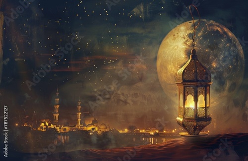 Lantern Illuminated by Full Moon