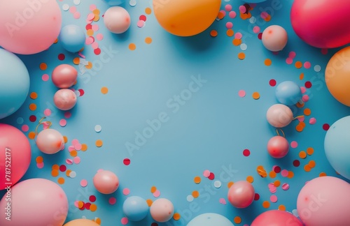 Blue Background With Balloons and Confetti