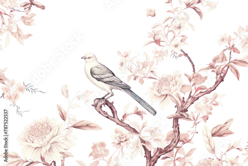 PNG Birds and flowers wallpaper pattern plant.