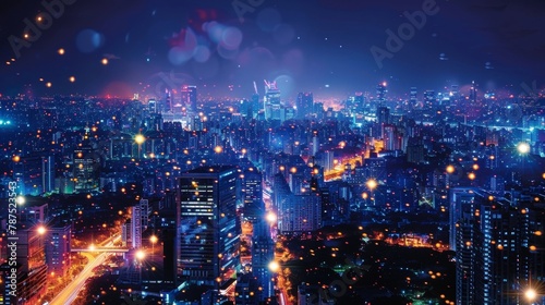 A nighttime cityscape illuminated by an array of sparkling biodieselpowered lights adding a dynamic and ecofriendly touch to the urban landscape. .