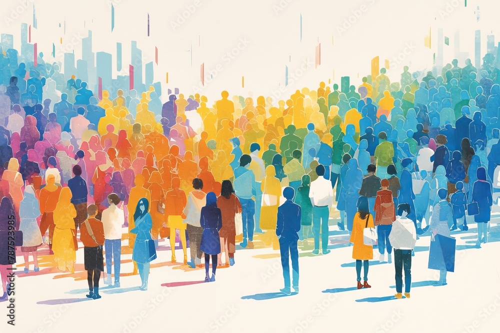 A paper cutout of an endless crowd of people in different colors, representing diversity and community unity. 
