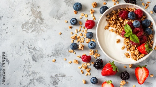 granola berries and yogurt, berries and yogurt closeup, fresh healthy yogurt, healthy food, health concept, fresh and healthy breakfast, breakfast for healthy food