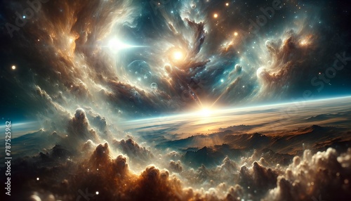 A colorful space scene with a sun in the middle #787525962