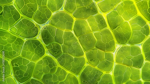 A phase contrast image of a leaf cell revealing the intricate network of s and stomata spread across its surface. The chloroplasts photo