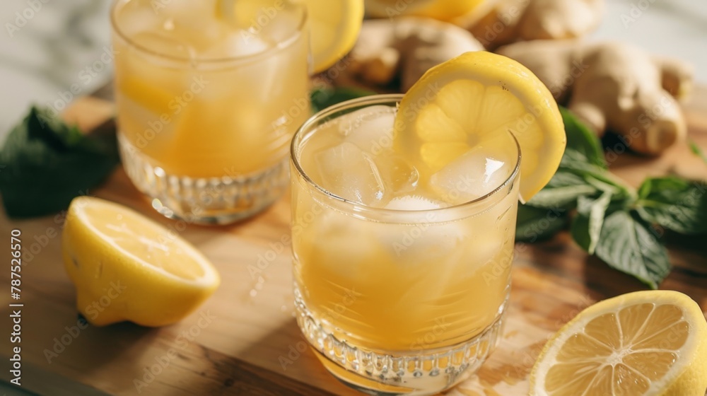 Wooden Cutting Board With Glasses of Lemonade Wooden Cutting Board With Glasses of Lemonade
