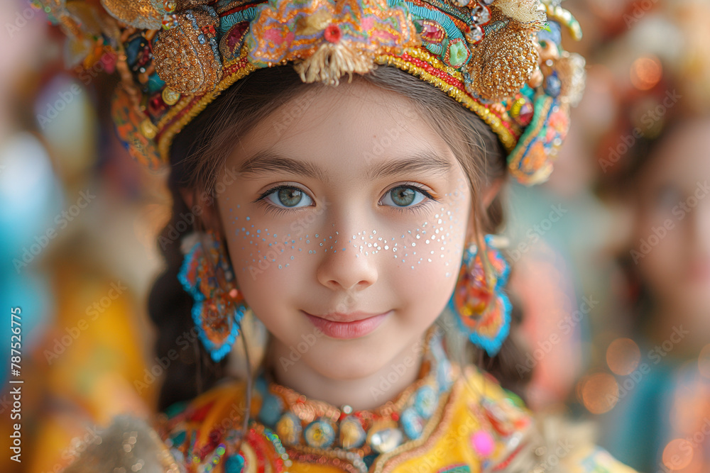 Portrait of a little pretty girl in a national costume. Portrait of a little pretty girl in a national costume.