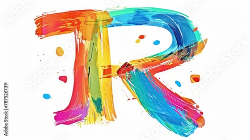 Bright and educational letter R, poster for children, each letter distinctively painted with colorful, playful brushstrokes on a simple background, ideal for a nursery or playroom photo