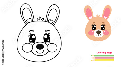  Cute kawaii outline easter bunny face, head. Coloring page illustration for happy kids. Rabbit, hare animal in line drawing for printable children's and adults coloring page or book © Olga Voron