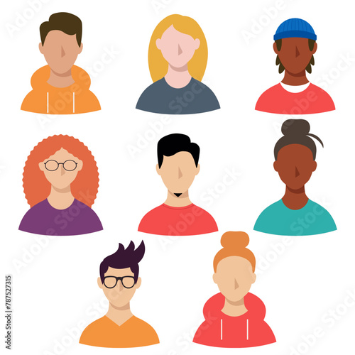 Set of avatar profile icons. Male and female vector character collection. Faceless portraits in flat style