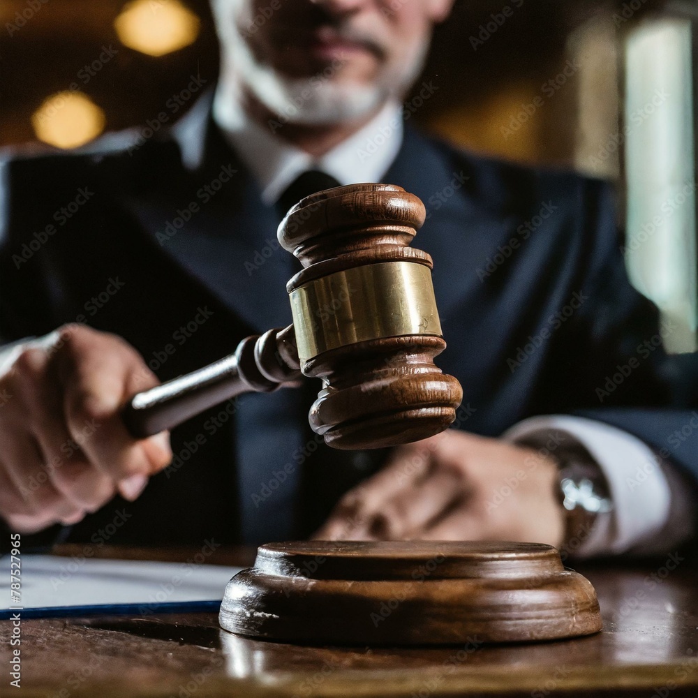 Judge slamming the Gavel - Making Judgement - Ending the Court Process - Judge sitting at Courtroom Table Judge slamming the Gavel - Making Judgement - Ending the Court Process - Judge sitting at Courtroom Table