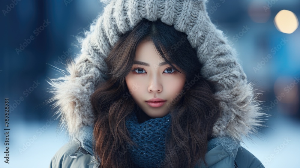 Winter Beauty: Portrait of a Young Woman in Cozy Fashion Attire