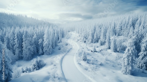 Winter Wonderland: Snow-Covered Trees and Serene Forest Path