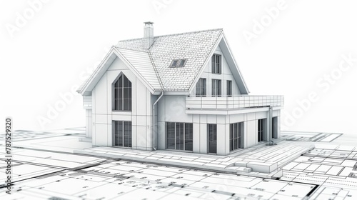 3D house plan on illustrative house map, building and real estate ownership concept