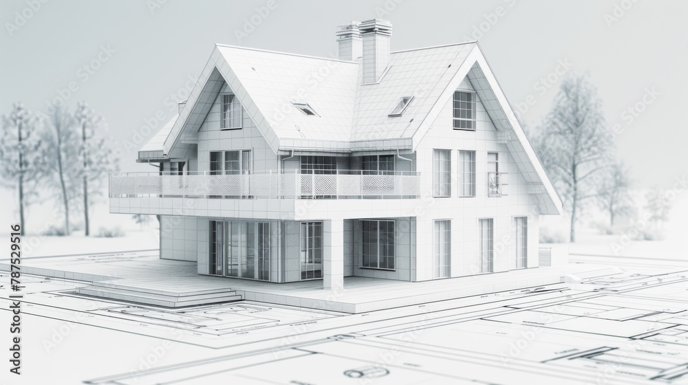 3D house plan on illustrative house map, building and real estate ownership concept 3D house plan on illustrative house map, building and real estate ownership concept