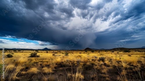 Desert Prairie With Cloudy Stormy Skies Landscape Photography (Generative AI)