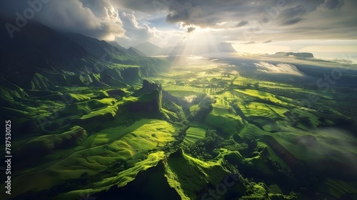 Cloudy Misty Mountains Natural Landscape Photography (Generative AI)