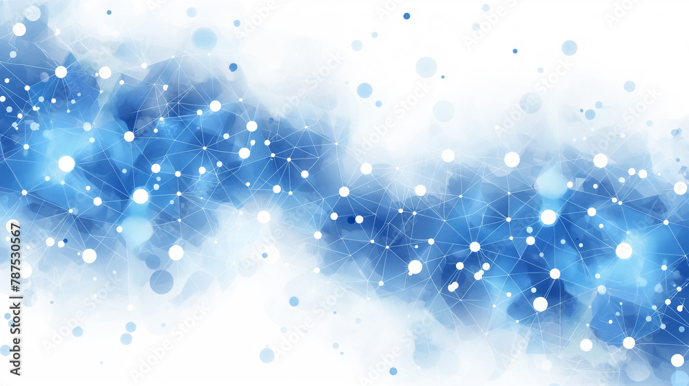 Network and technology visualization with lines and dots representing nodes and connections on a blue and white background Network and technology visualization with lines and dots representing nodes and connections on a blue and white background