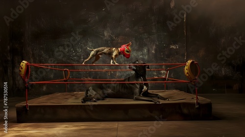 Chihuahua Defeating Great Dane In Ring Match Luchador (Generative AI)