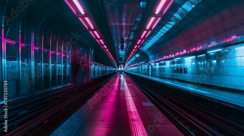 Underground Futuristic Public Transportation Station Segment (Generative AI)