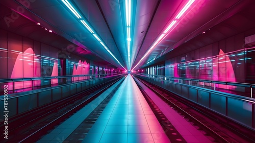 Underground Futuristic Public Transportation Station Segment (Generative AI)