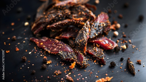 South African Peri Peri Biltong On Bright Orange Background  Generative AI 