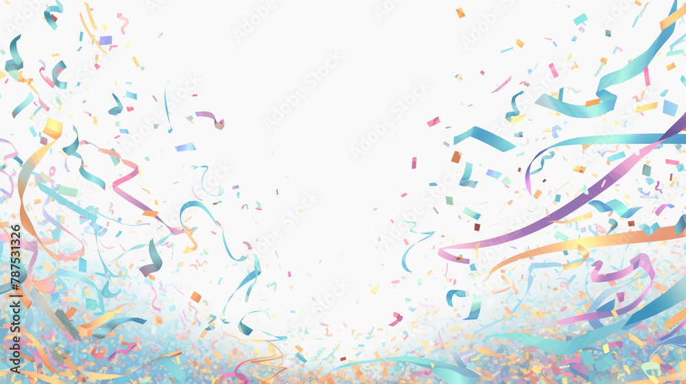 White background with flying confetti. 