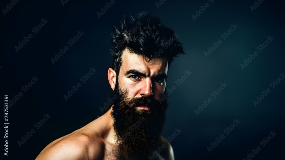 Fototapeta premium Bearded Man Headshot Portrait Isolated On Dark Background (Generative AI)
