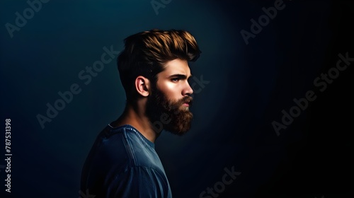 Bearded Man Headshot Portrait Isolated On Dark Background (Generative AI)