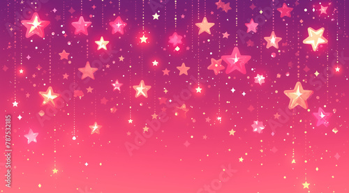 Pink background strewn with stars and twinkling luminaries. photo