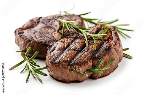 grilled beef fillet steak meat with rosemary isolated, beef steak, meat steak isolated