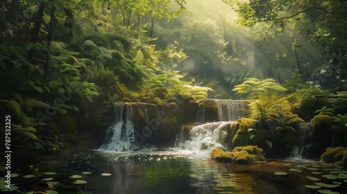 A waterfall in the middle of the forest