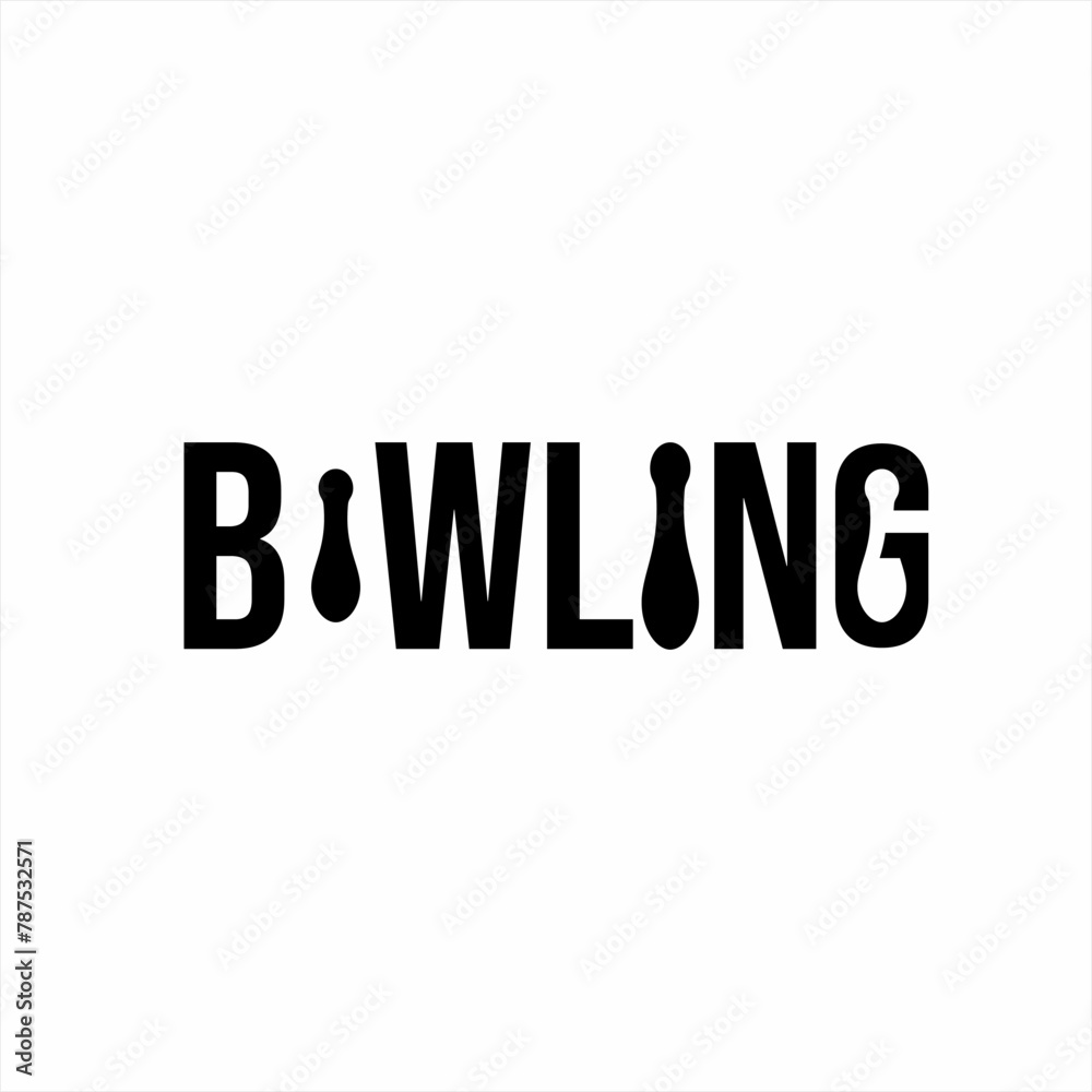 Bowling text logo design with bowling pins on negative space in letters O, I and G.