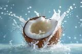 Coconut with milk is splashing around, coconut water