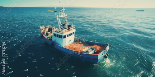 catching seafood in the ocean on boats Generative AI