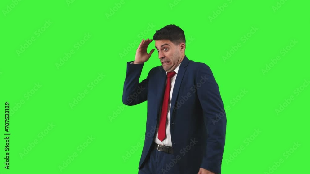 Remorseful Businessman with Hand on Temple Expressing Guilt Green Screen Chroma Key Remorseful Businessman with Hand on Temple Expressing Guilt Green Screen Chroma Key