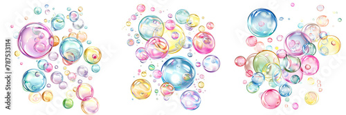 Bright and colorful bubbles on transparent background 