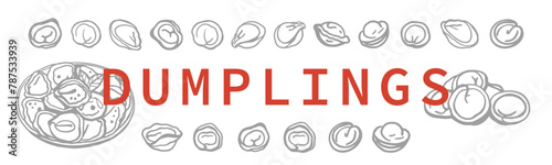 Isolated vector set of meat dumplings. Vareniki. Pelmeni. National dishes. Sketch hand drawn Pelmeni. Ukranian, russian food. Products from the dough and meat.