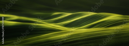 A green landscape showing the texture and pattern of grassy hills, an impressive view, a background with green smooth wavy shapes