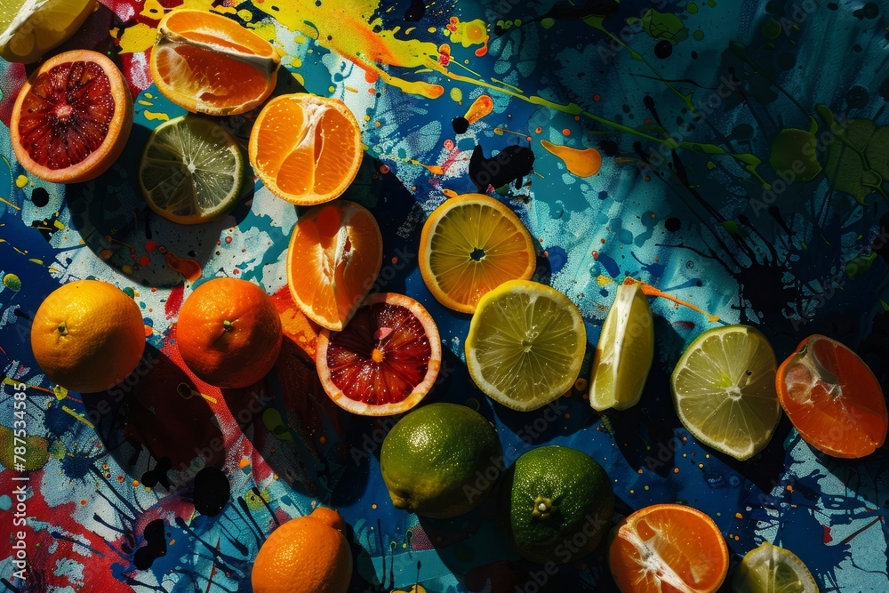 Citrus Burst - Artistic High-Angle Splash of Color