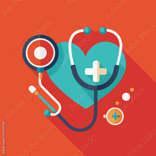 A heart symbol with a stethoscope placed next to it, representing a medical examination or health assessment, abstract medical halth care icon with stethoscope and heart photo