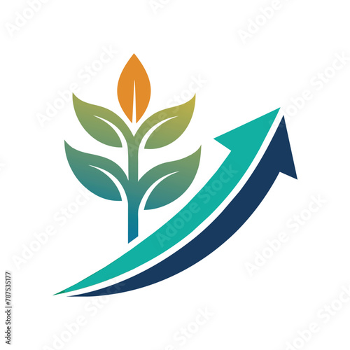A green leaf intertwined with an arrow symbol, representing growth and movement in a modern logo design, Abstract representation of growth and renewal in a sleek, modern style